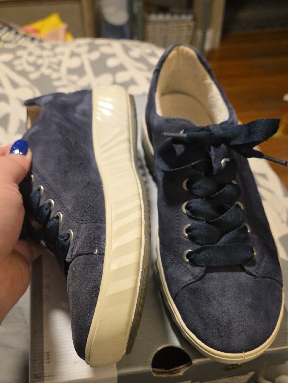 Ara Women’s Navy Suede Ribbon-Lace Sneakers Alexandria - Picture 2 of 3